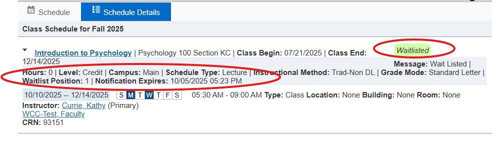 wait list instructions